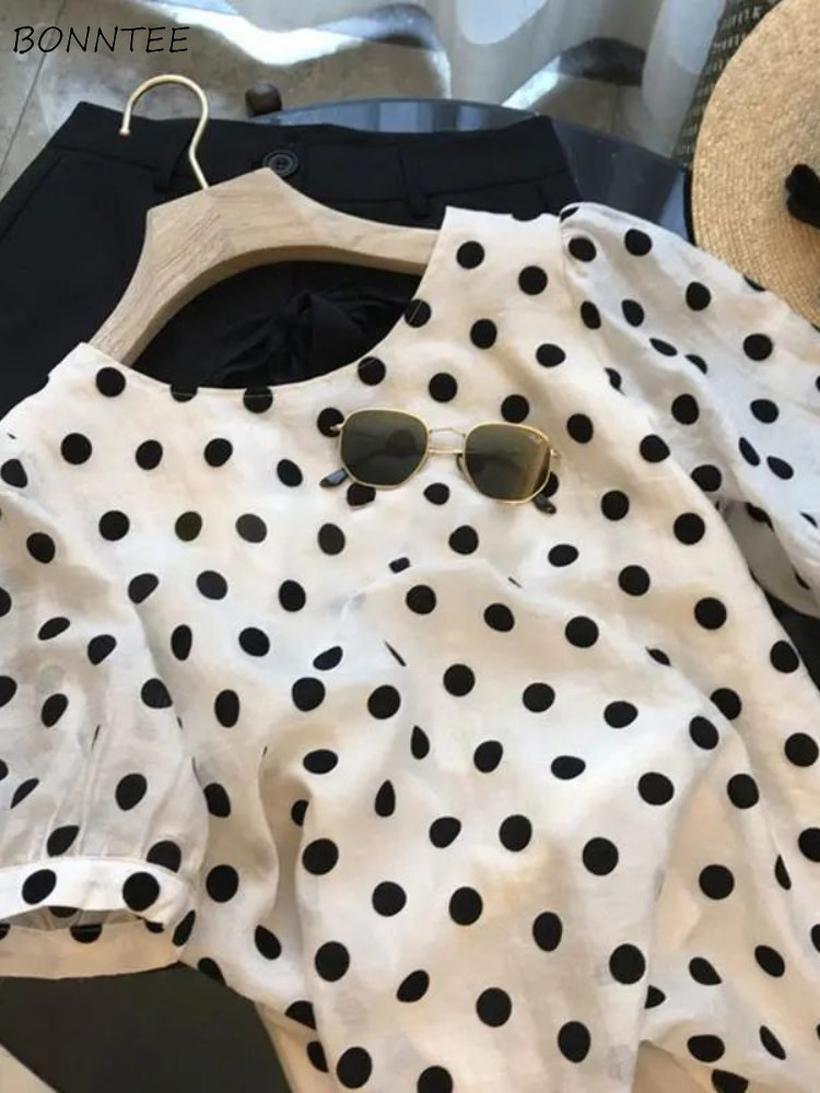 Summer Linen Clothing For Women - Polka Dot Blouses Women Elegant Summer