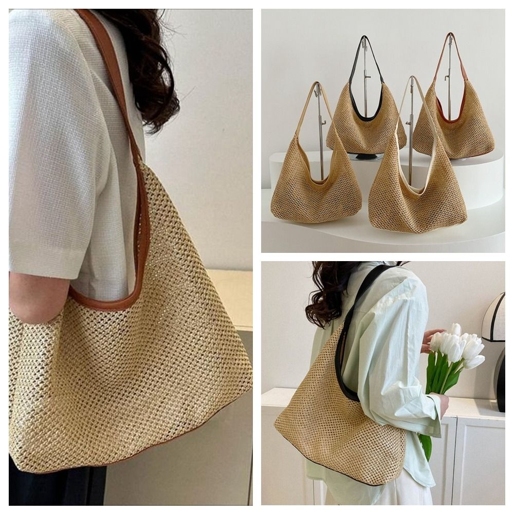 Beach Bag Straw - Fashion Solid Color Weave Straw Bag