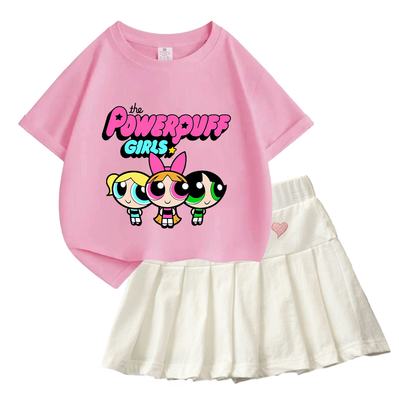 Summer Clothing Newborn - Powerpuff Girl T Shirt Pleated Skirt
