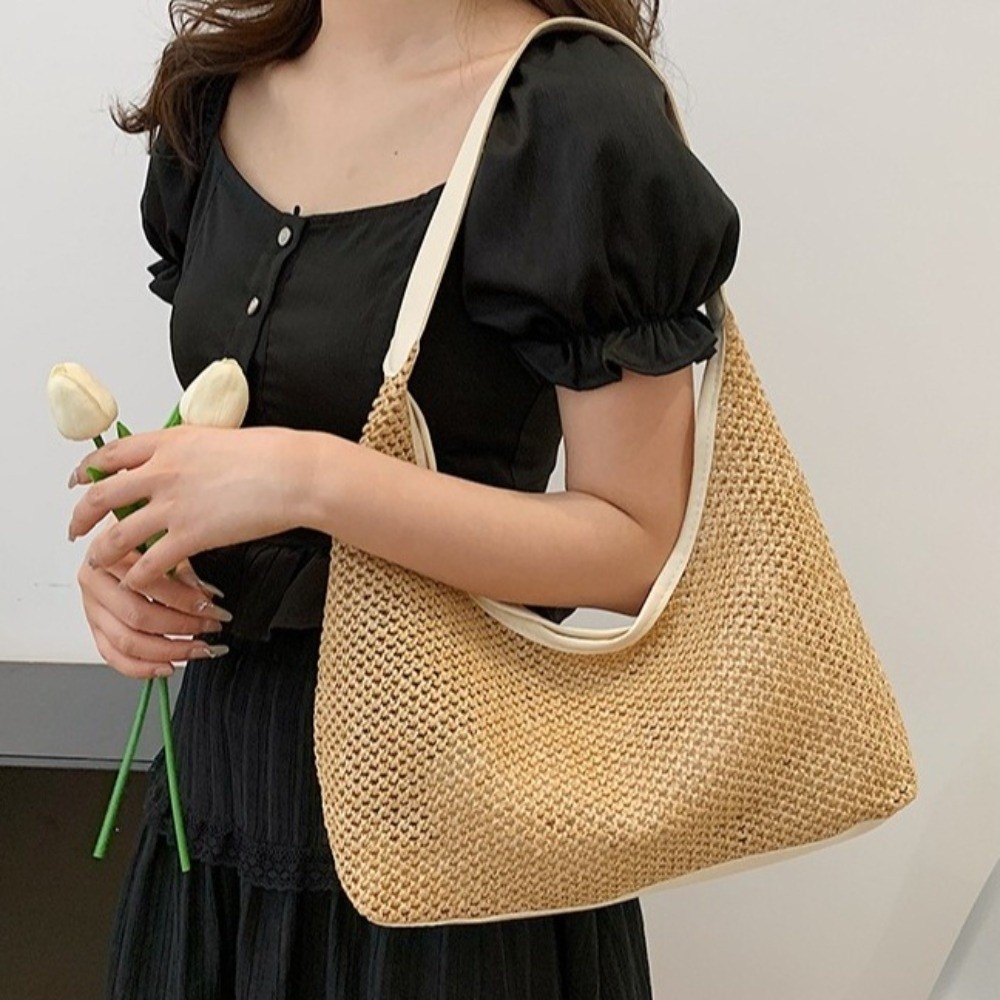 Beach Bag Straw - Cute Solid Color Weave Straw Bag