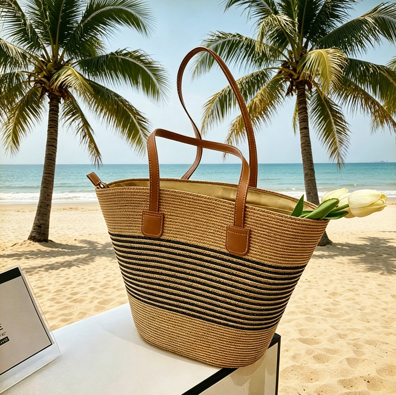 Beach Bag Straw - CLAREGQI Women's Striped Straw Tote Bag,