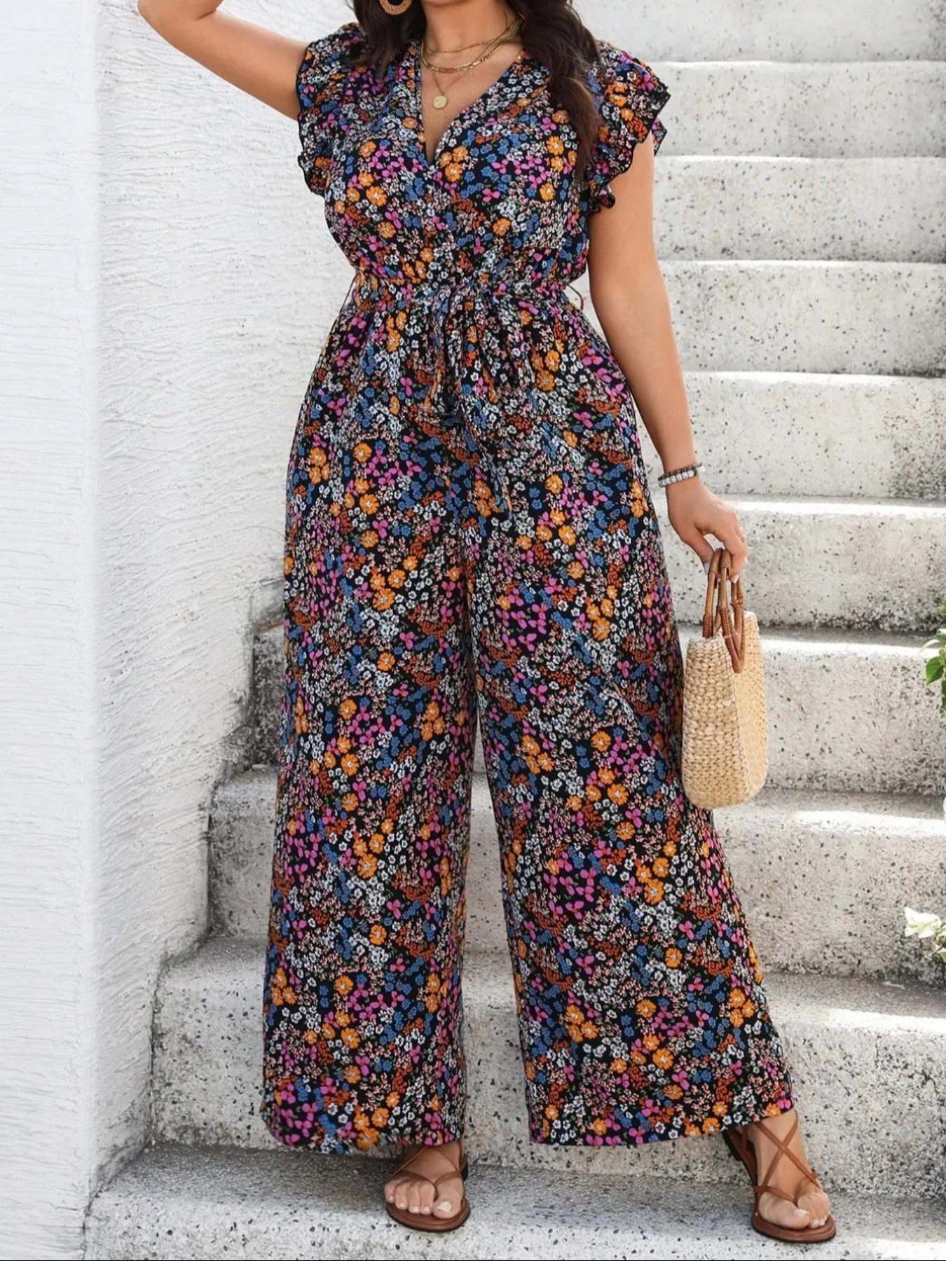 Summer Clothing Vacation - 【Plus Size】 Floral Print Tie Shoulder
