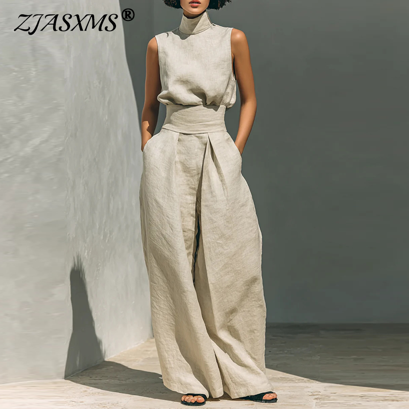 Summer Linen Clothing For Women - Vintage Solid Cotton Linen Suit for