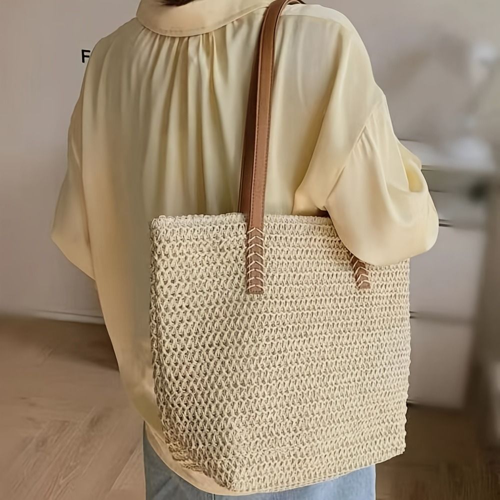Fashion Solid Color Weave Stra - Beach Bag Straw recension och pris