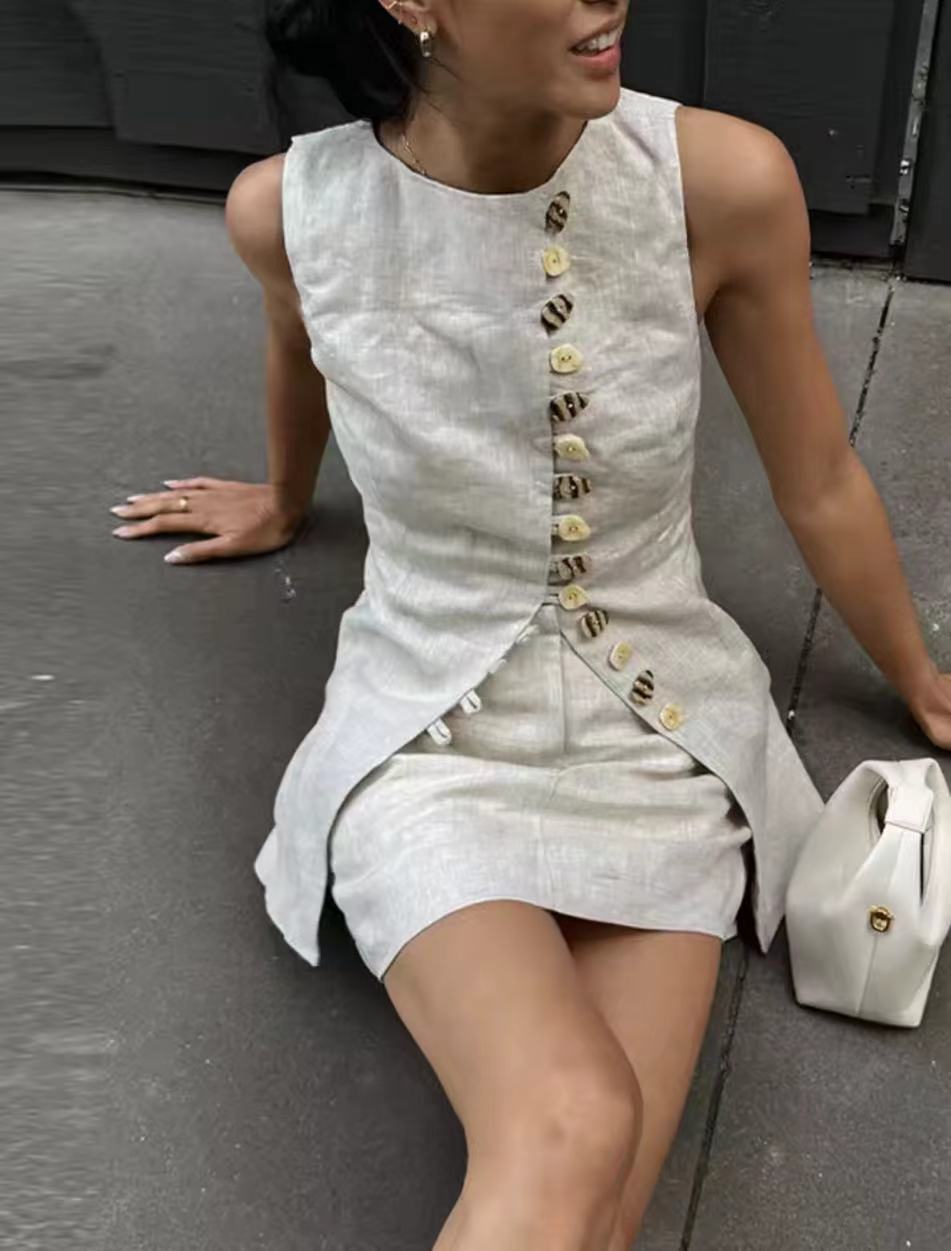 Cotton Linen Vest Mini Skirts  - Summer Linen Clothing For Women recension och pris