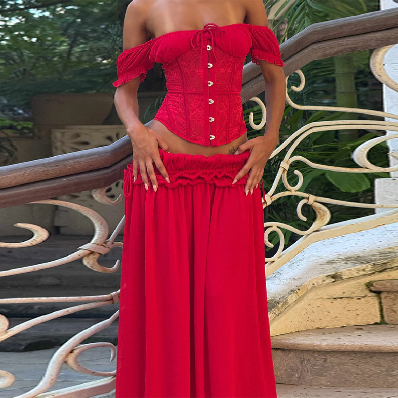 Chic Red Off Shoulder Corset T - Summer Clothing Vacation recension och pris