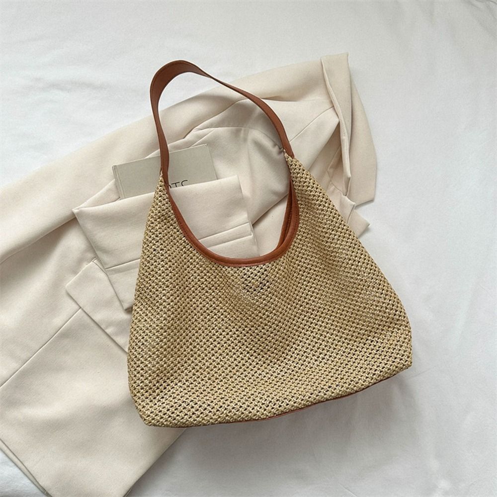 Fashion Solid Color Weave Stra - Beach Bag Straw recension och pris