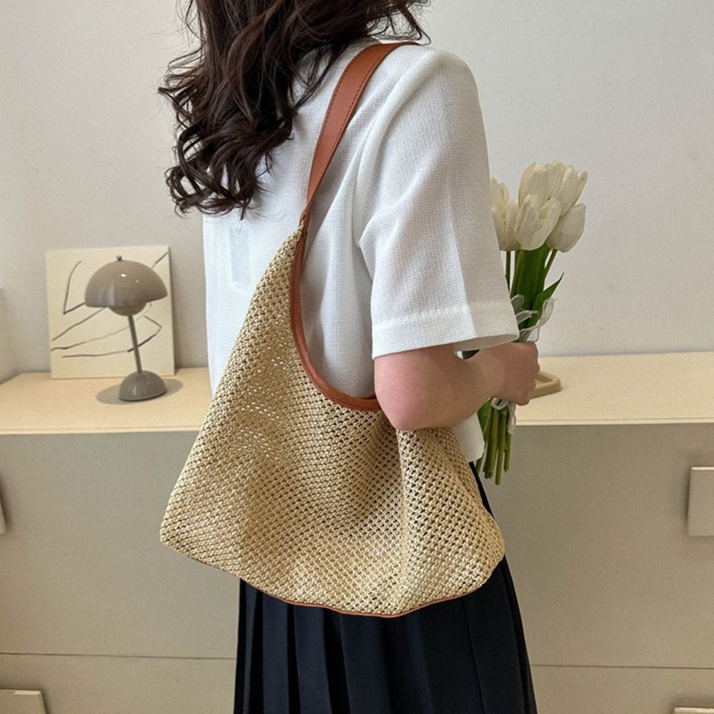 Fashion Solid Color Weave Stra - Beach Bag Straw recension och pris