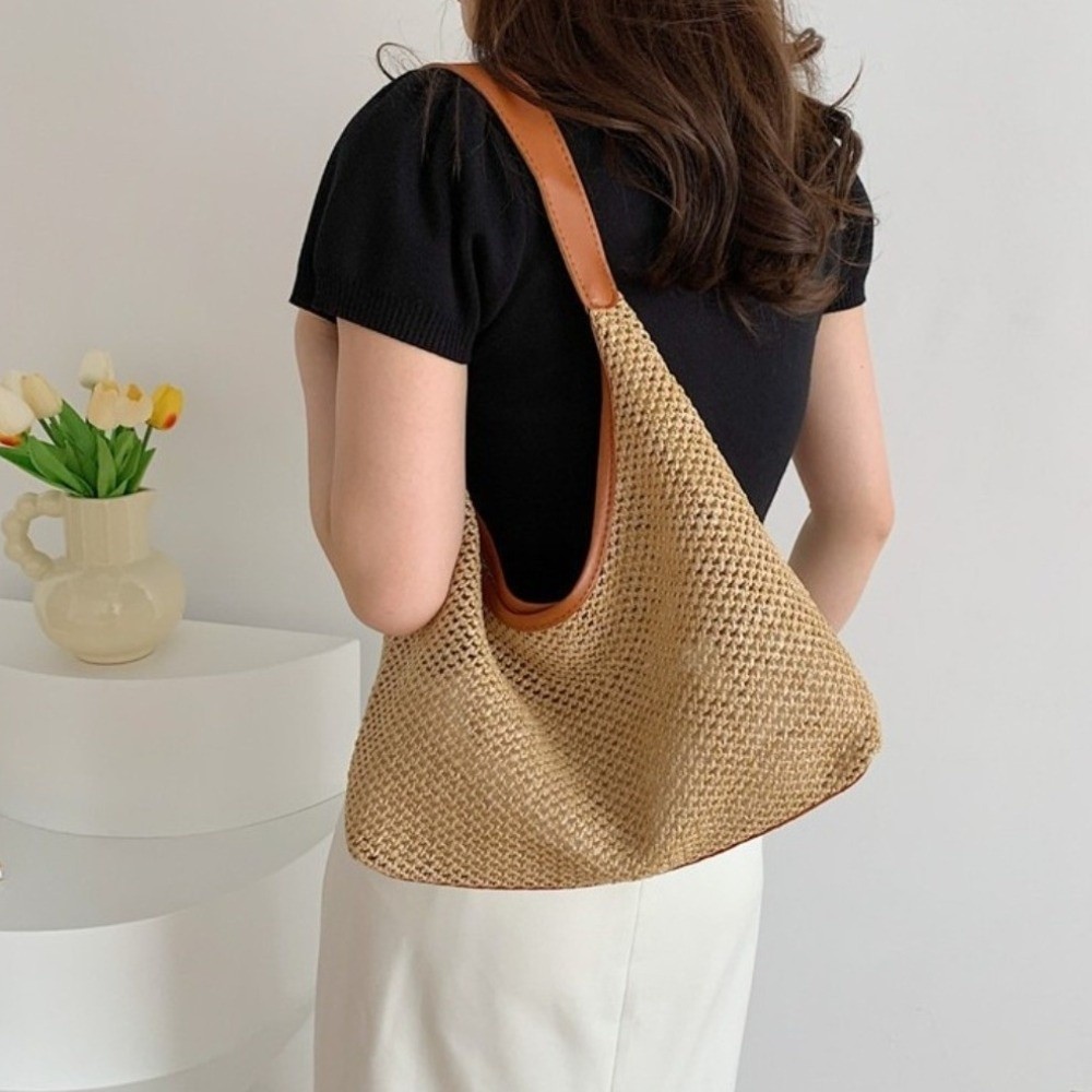 Fashion Solid Color Weave Stra - Beach Bag Straw recension och pris