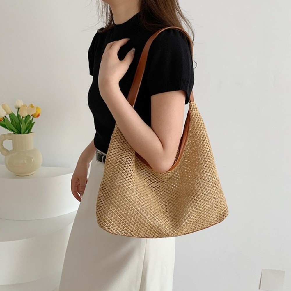 Cute Solid Color Weave Straw B - Beach Bag Straw recension och pris