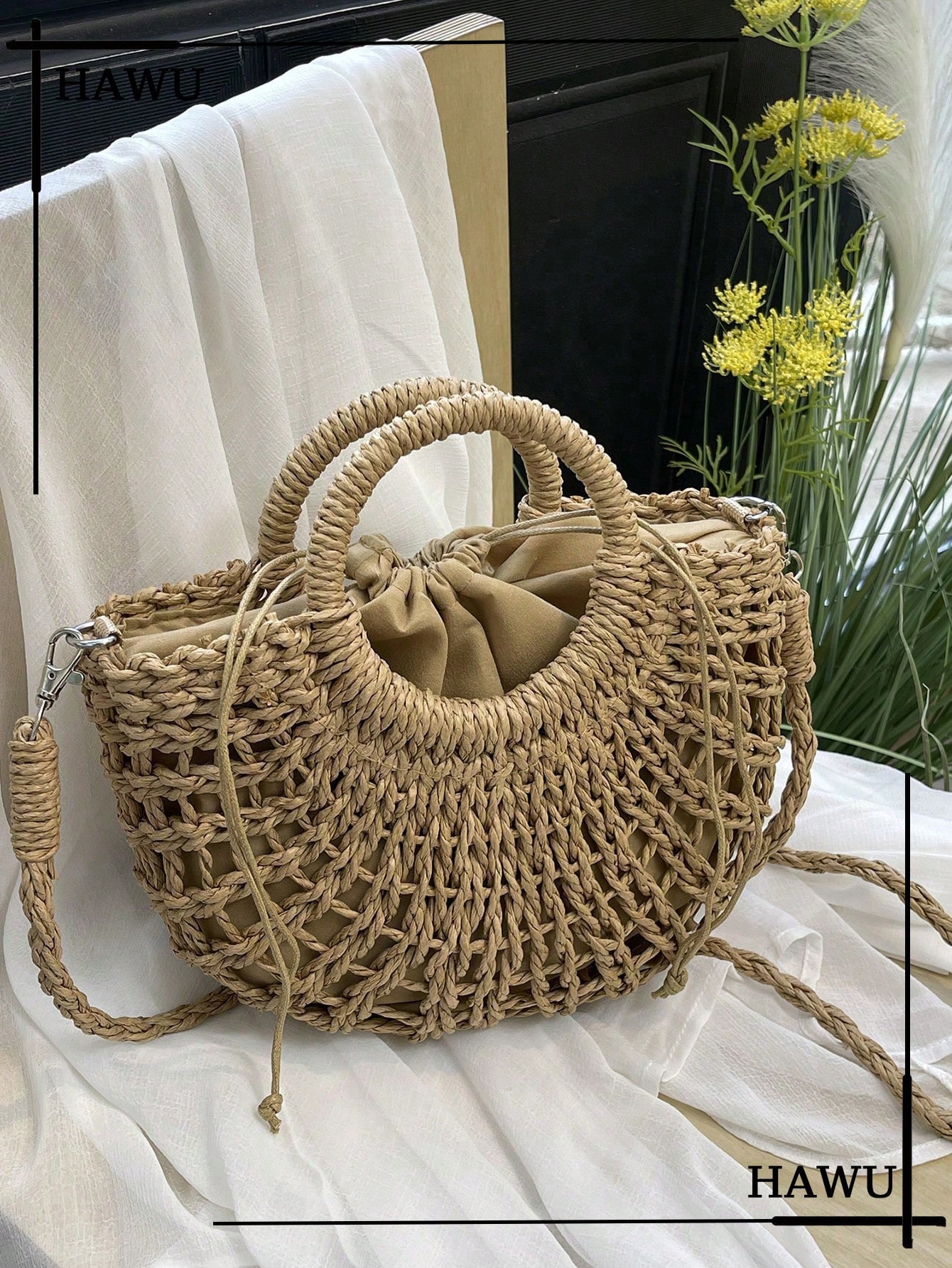 1pc Half-Moon Hollow Out Handb - Beach Bag Straw recension och pris
