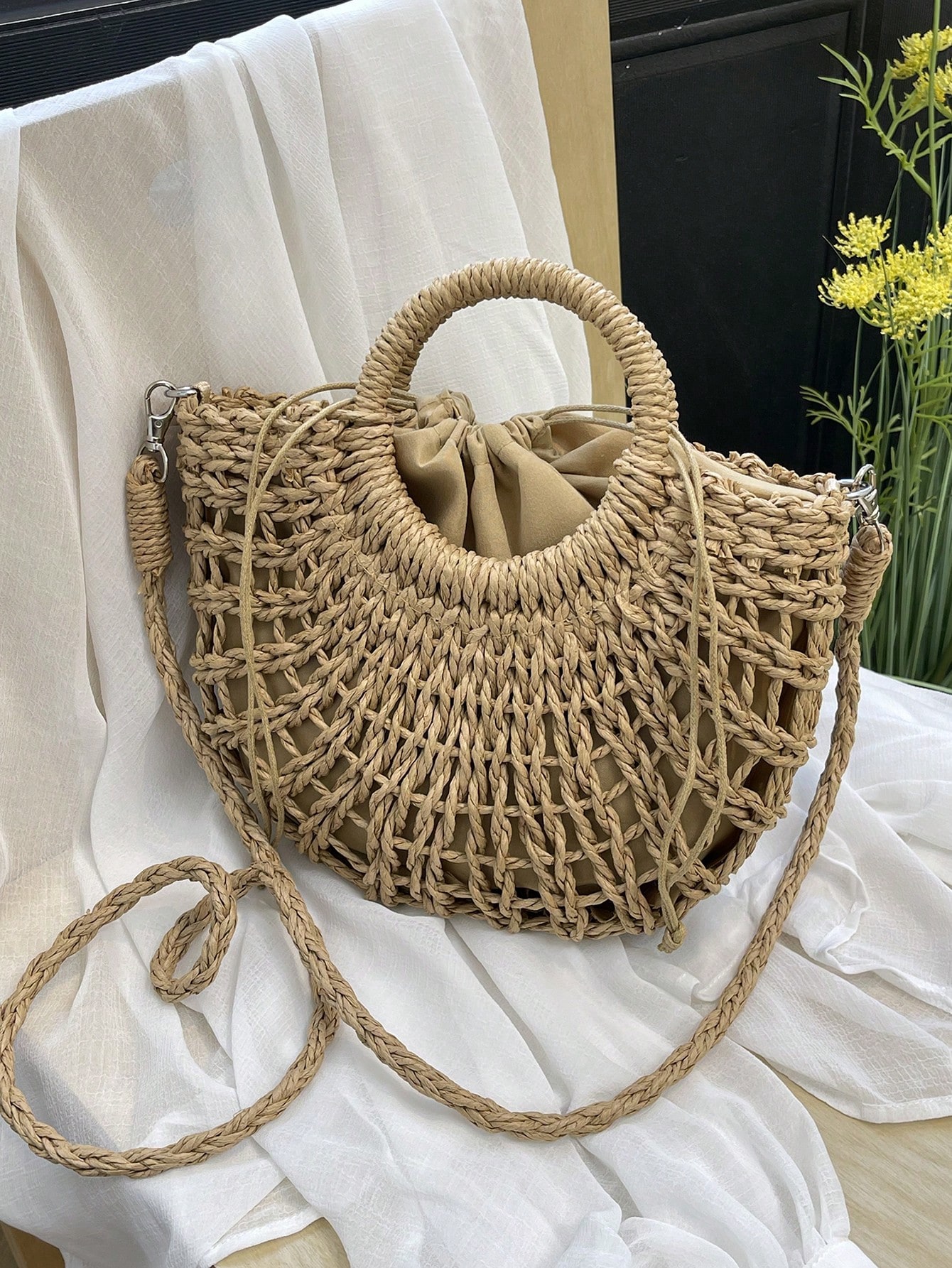 1pc Half-Moon Hollow Out Handb - Beach Bag Straw recension och pris