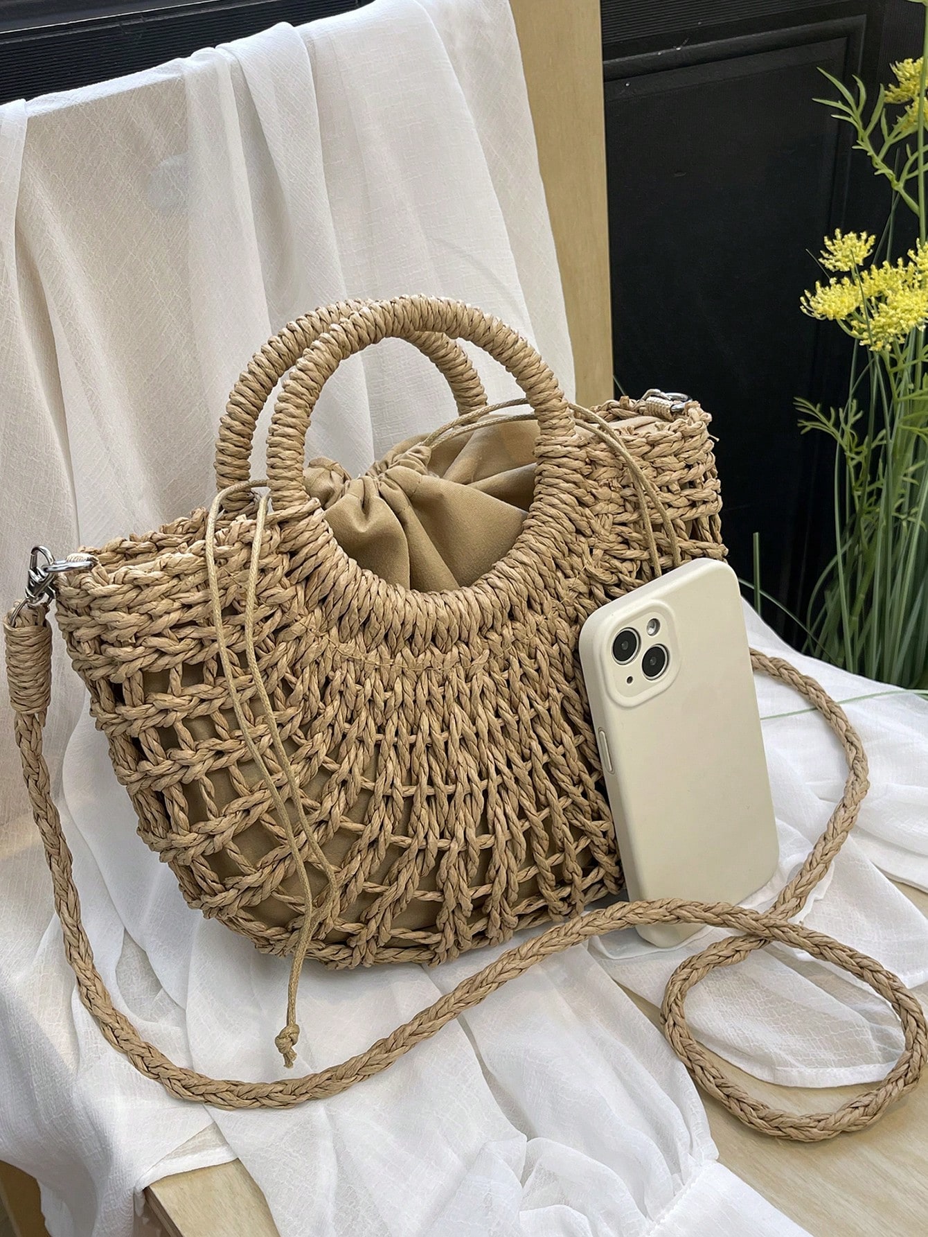 1pc Half-Moon Hollow Out Handb - Beach Bag Straw recension och pris