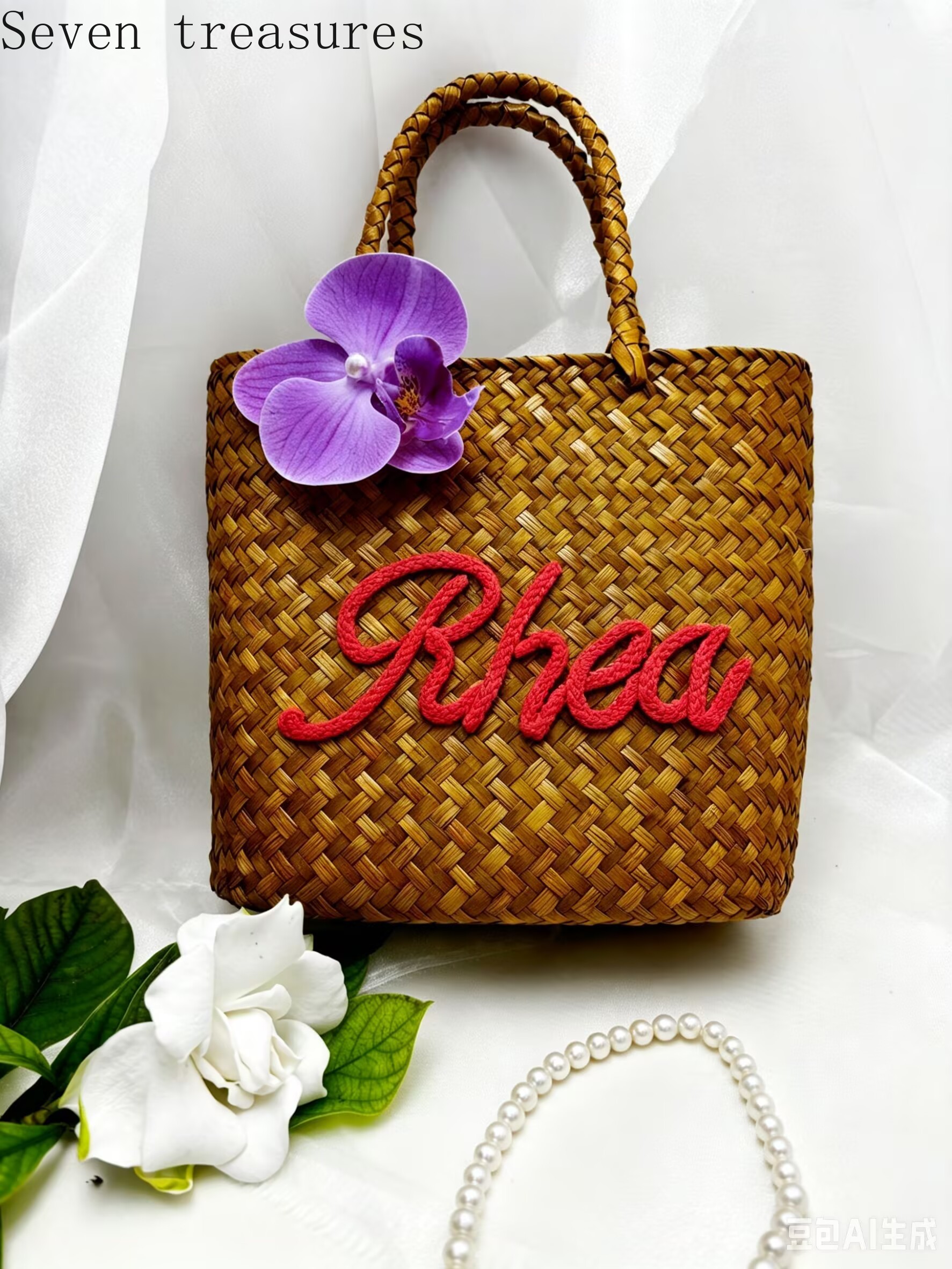 Bridesmaid name custom woven b - Beach Bag Straw recension och pris