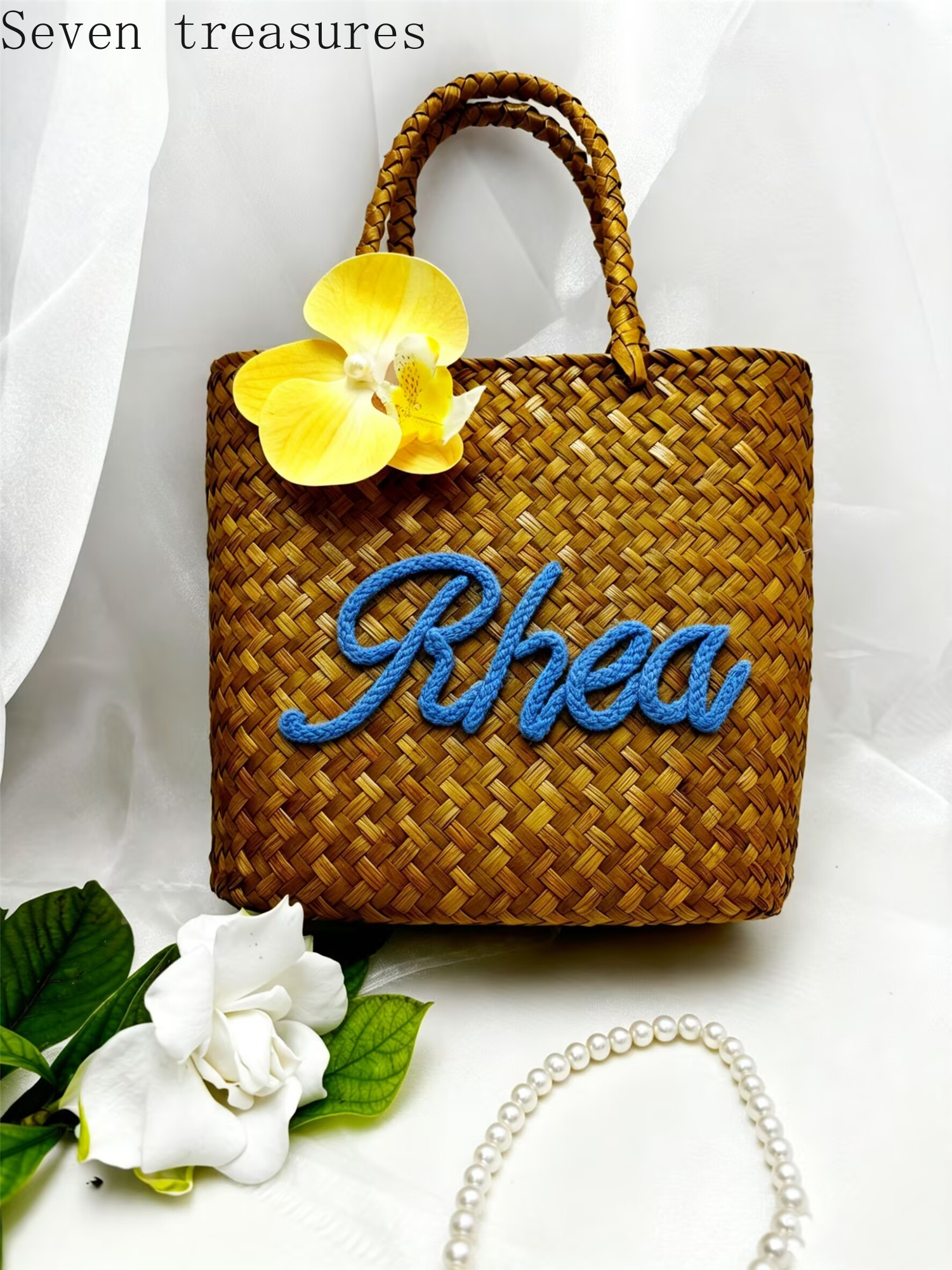 Bridesmaid name custom woven b - Beach Bag Straw recension och pris