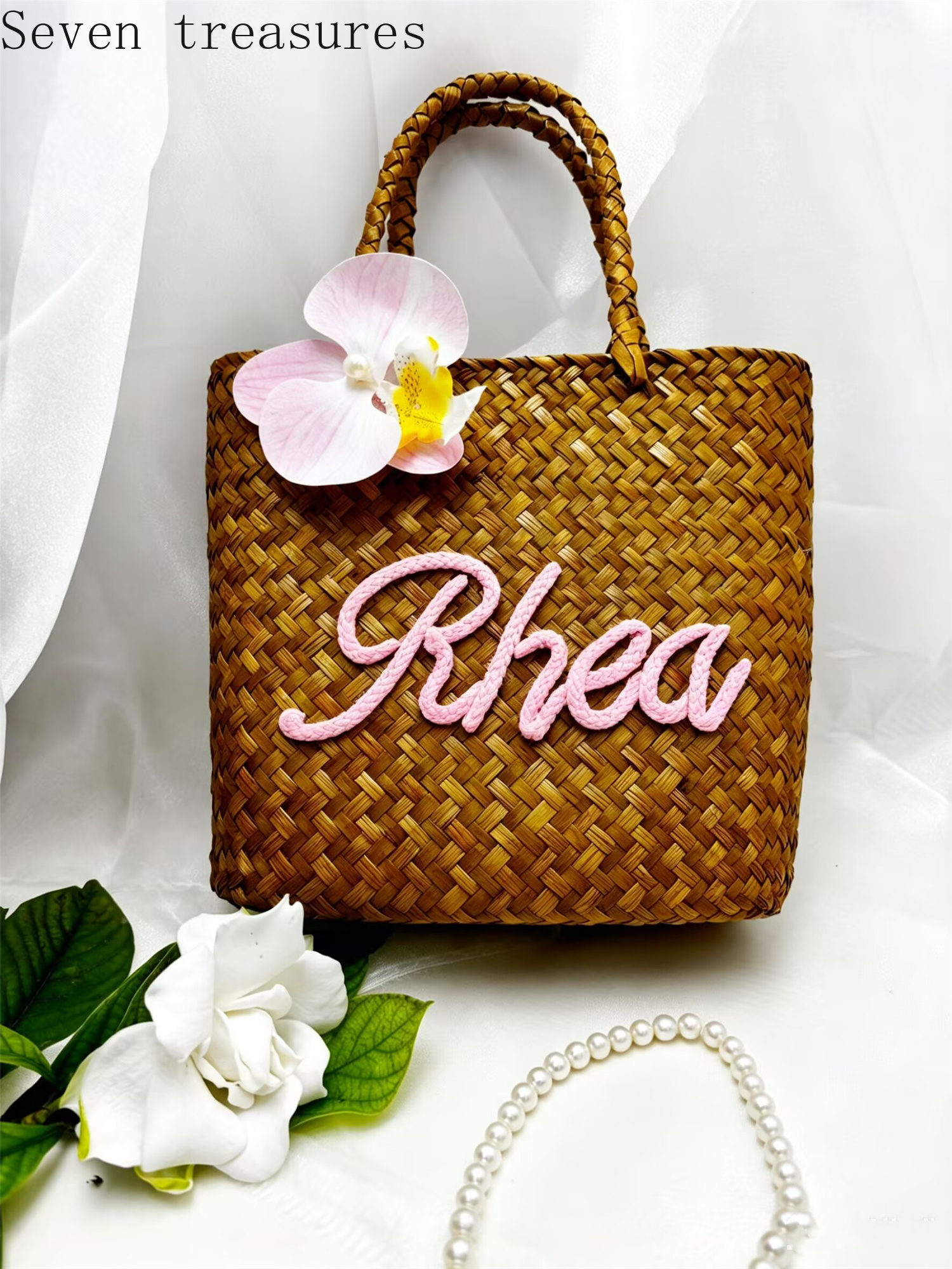 Bridesmaid name custom woven b - Beach Bag Straw recension och pris
