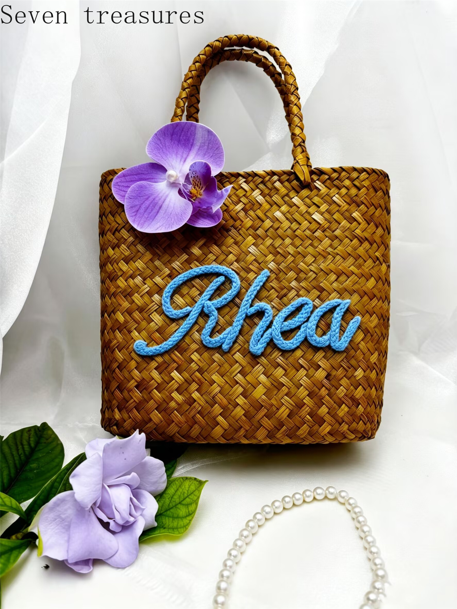 Bridesmaid name custom woven b - Beach Bag Straw recension och pris