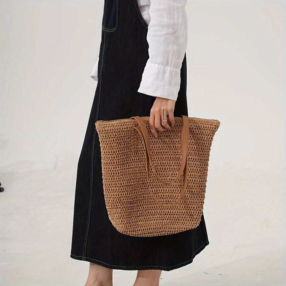 Casual Solid Color Weave Straw - Beach Bag Straw recension och pris