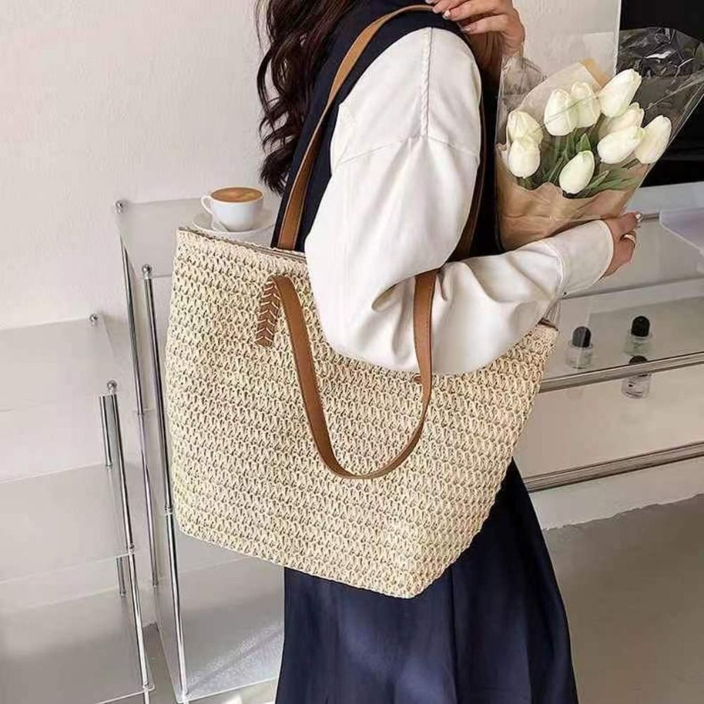 Casual Solid Color Weave Straw - Beach Bag Straw recension och pris