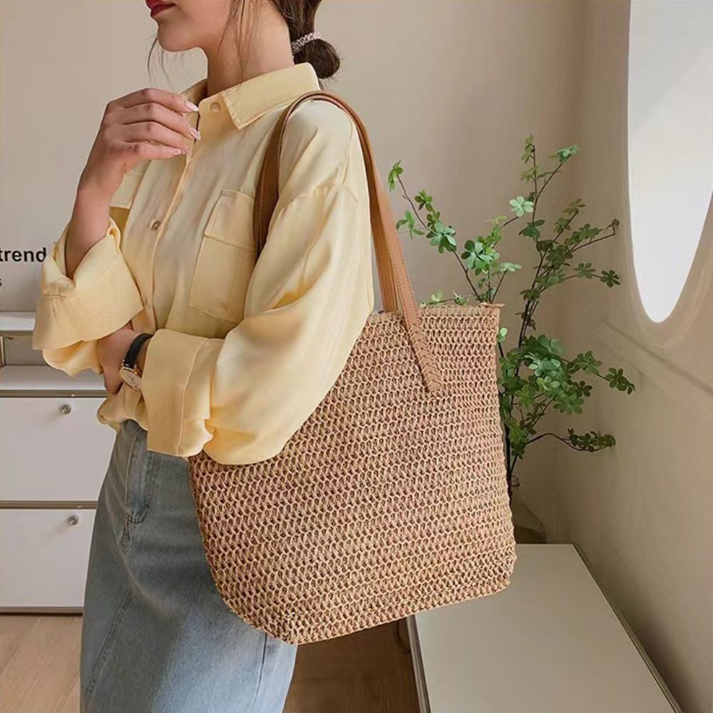 Casual Solid Color Weave Straw - Beach Bag Straw recension och pris