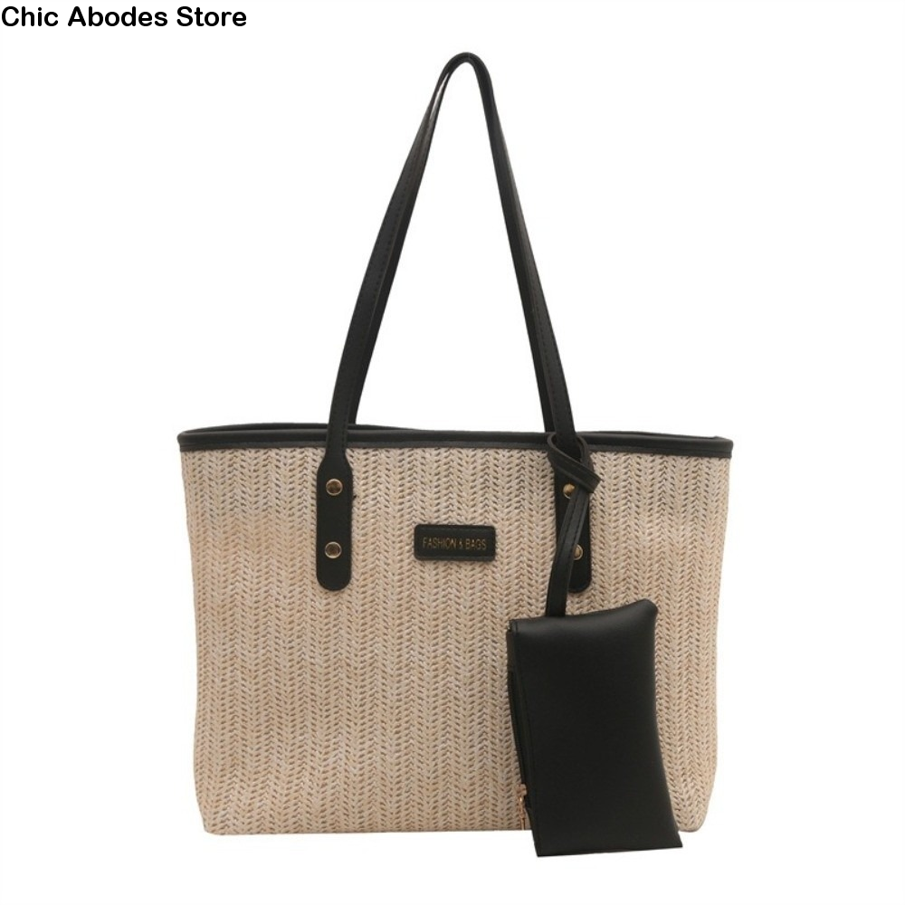 Casual Solid Color Weave Tote  - Beach Bag Straw recension och pris
