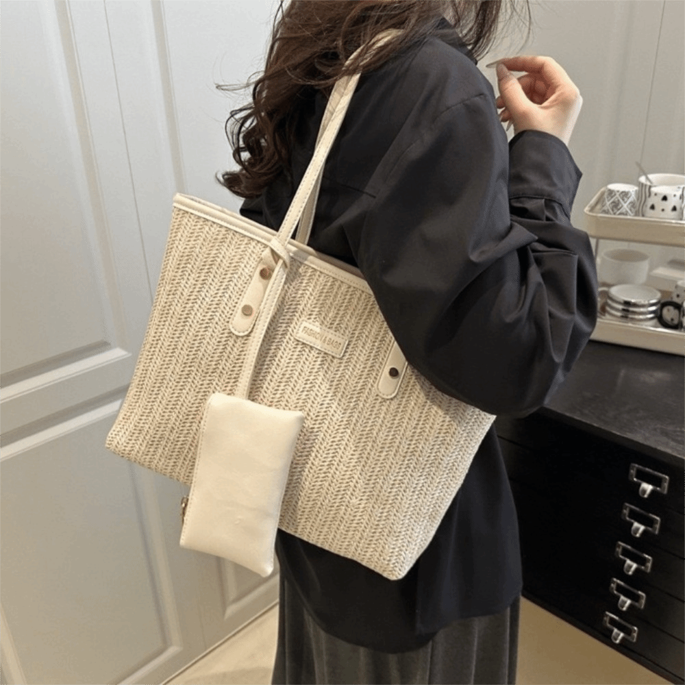 Casual Solid Color Weave Tote  - Beach Bag Straw recension och pris