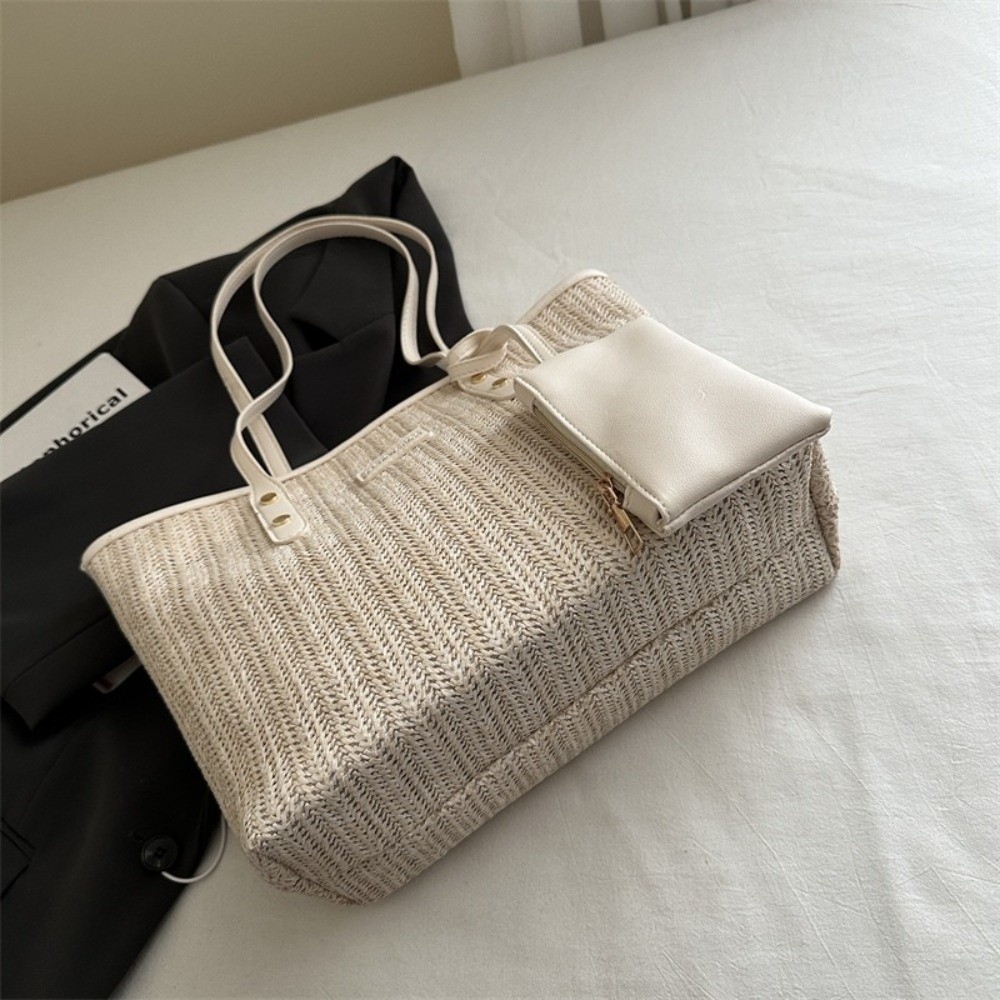 Casual Solid Color Weave Tote  - Beach Bag Straw recension och pris