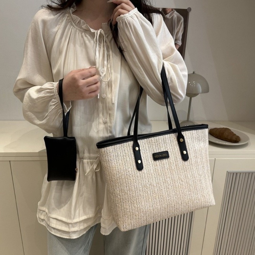 Casual Solid Color Weave Tote  - Beach Bag Straw recension och pris