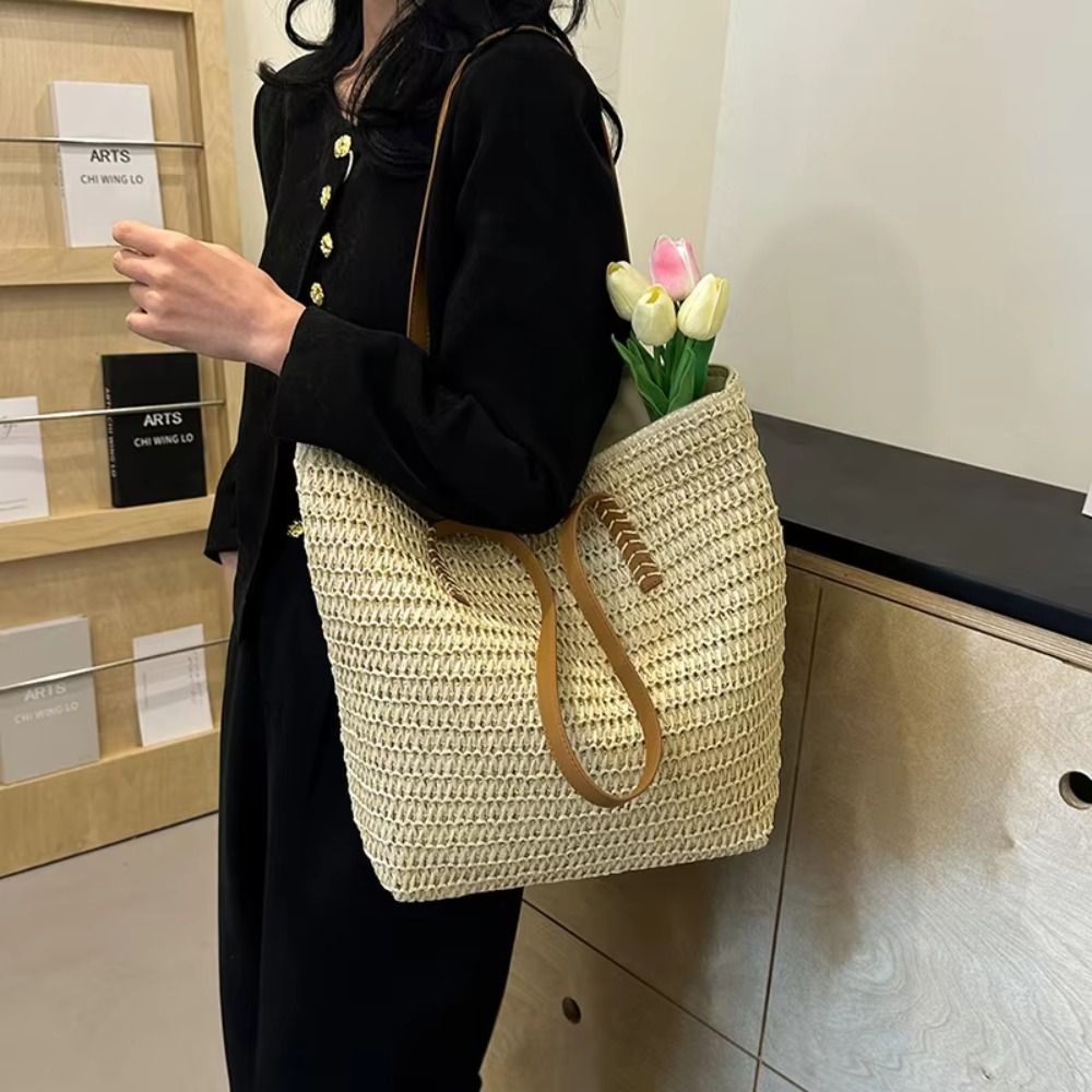Simple Solid Color Weave Straw - Beach Bag Straw recension och pris