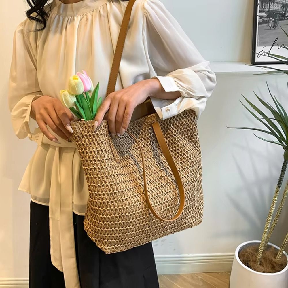 Simple Solid Color Weave Straw - Beach Bag Straw recension och pris