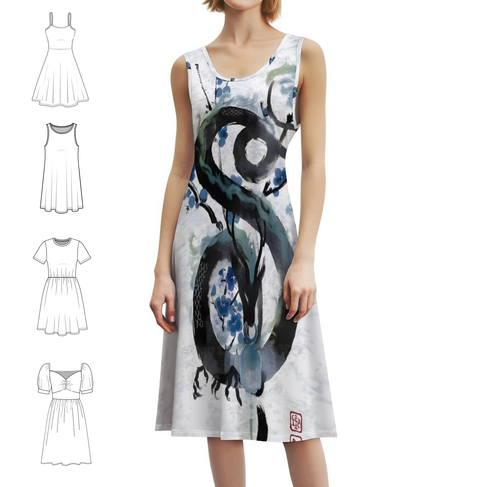 Japanese Blue Night Dragon Ink - Japan Summer Clothing Women recension och pris