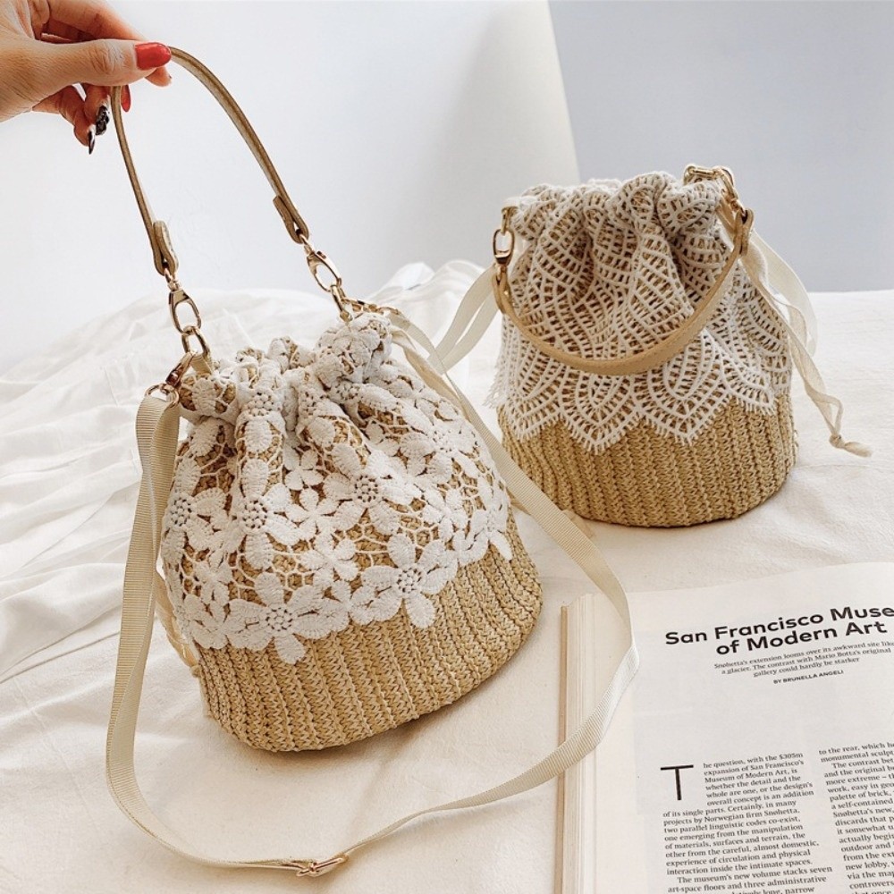 Portable Lace Straw Shoulder B - Beach Bag Straw recension och pris
