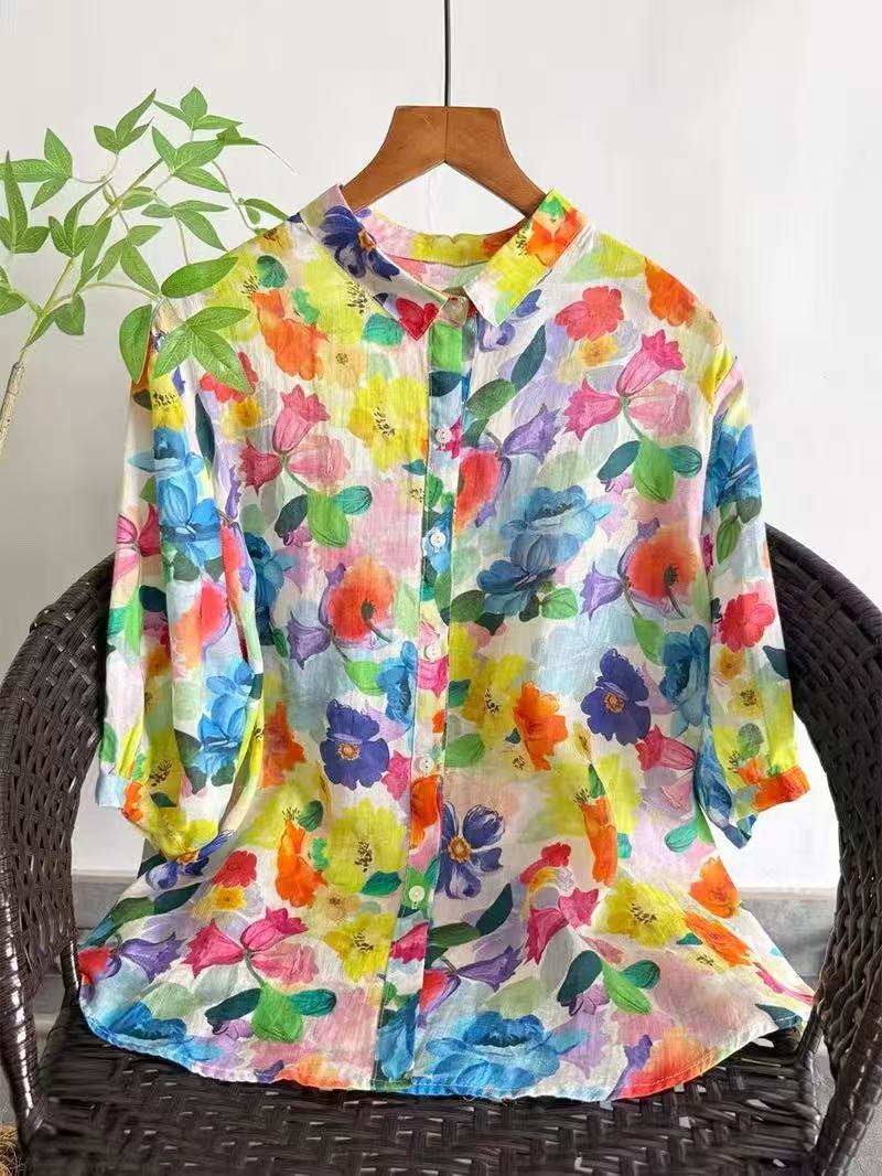 2026 Pure Ramie Print Shirt Wo - Japan Summer Clothing Women recension och pris