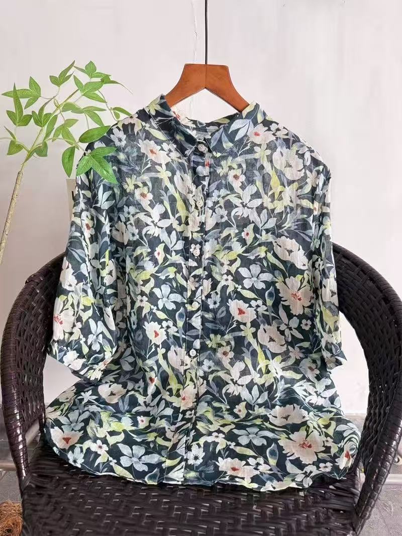 2026 Pure Ramie Print Shirt Wo - Japan Summer Clothing Women recension och pris