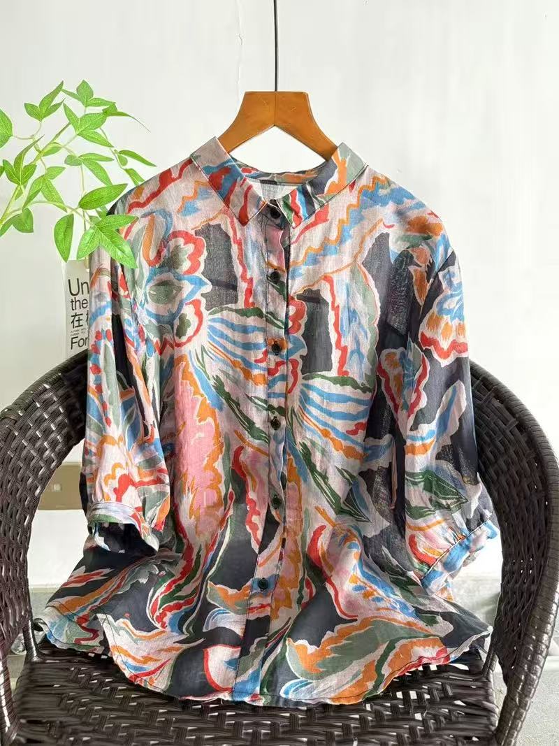2026 Pure Ramie Print Shirt Wo - Japan Summer Clothing Women recension och pris