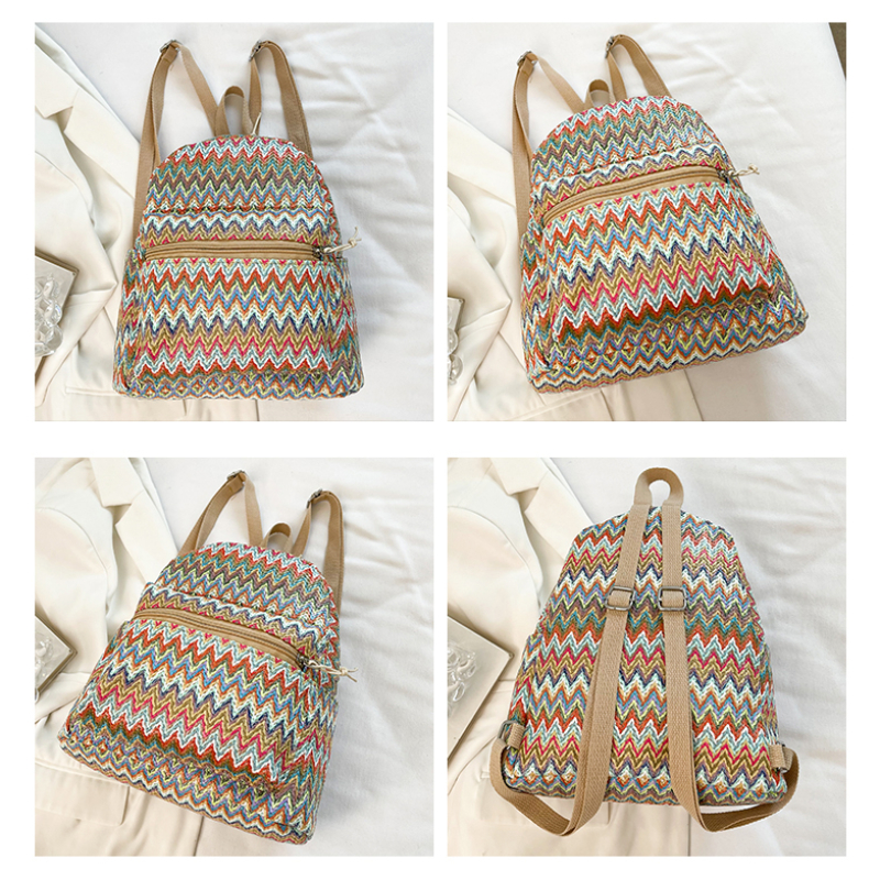 Colorful Grass Woven Backpack  - Beach Bag Straw recension och pris