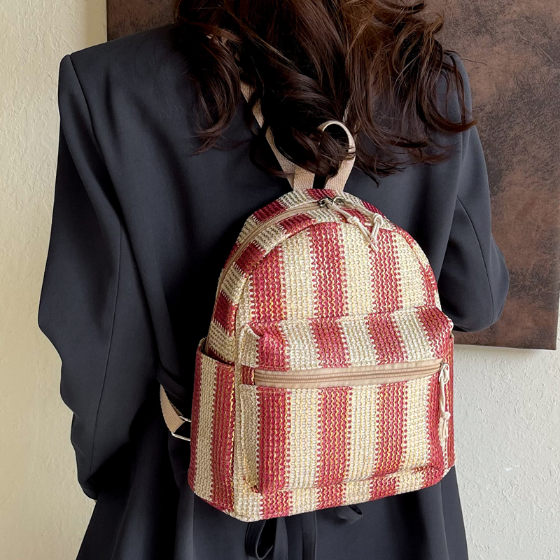 Colorful Grass Woven Backpack  - Beach Bag Straw recension och pris